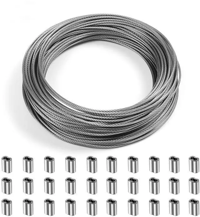 Main image of 1/16" Wire Rope Kit,100FT 7x7 Stainless Steel Wire with 30 Aluminum Sleeves | 304 Stainless Steel,Rust and Corrosion Resistant Flexible 7x7 Wire Rope with High Strength