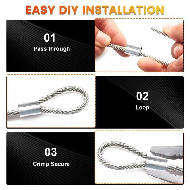 Alt view image 4 of 7 - 1/16" Wire Rope Kit,100FT 7x7 Stainless Steel Wire with 30 Aluminum Sleeves | 304 Stainless Steel,Rust and Corrosion Resistant Flexible 7x7 Wire Rope with High Strength