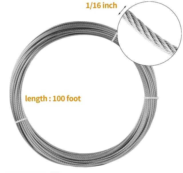Alt view image 2 of 7 - 1/16" Stainless Steel 304 Cable Wire Rope 100FT and Aluminum Sleeve Thimble | 7x7 Strand Core Aircraft Grade Cable Wire Rope Marine with 50 Pieces Aluminum Sleeves and 12 Pieces Thimbles
