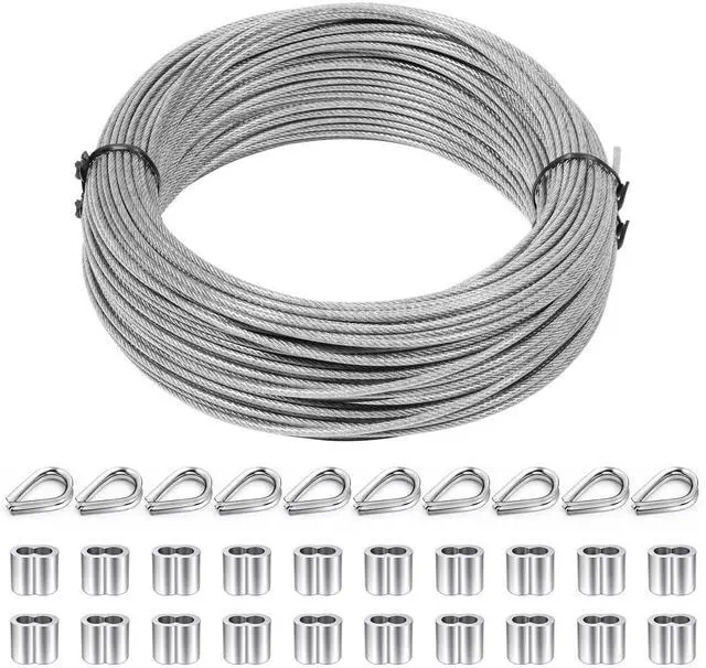Main image of 1/16 inch Wire Cable,100FT Stainless Steel Cable with Sleeves and Thimbles | 7x7 Strand Wire Rope For Garden Trellis, Clothesline, Railing,Trellis