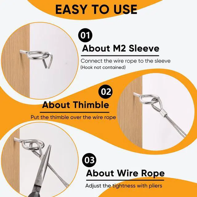 Alt view image 3 of 7 - 1/16 inch Wire Cable,100FT Stainless Steel Cable with Sleeves and Thimbles | 7x7 Strand Wire Rope For Garden Trellis, Clothesline, Railing,Trellis