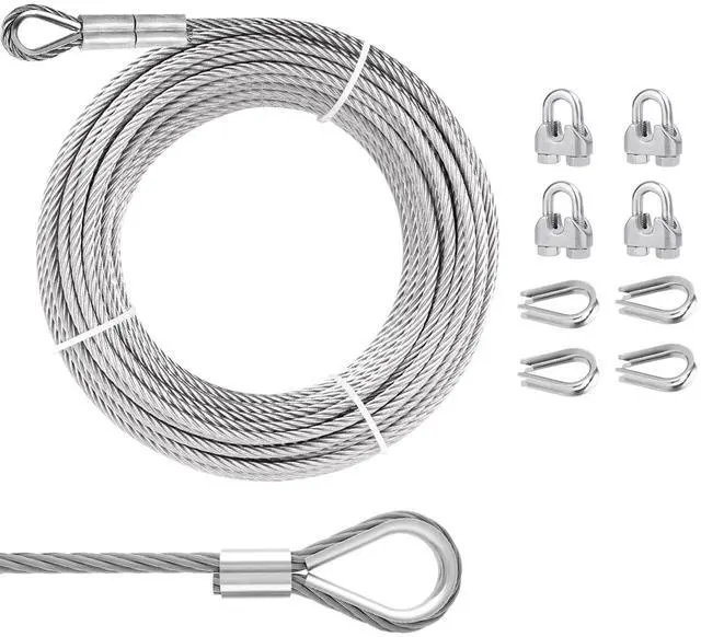 Main image of 10ft 3/16" Stainless Steel Wire Rope with 7x19 Strands, 4000lbs Breaking Strength, Loops for Zipline, Boat Lift, Decking Rails