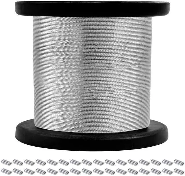 Main image of Upgrade 316 Stainless Steel Cable 200FT 1/32IN Wire Rope 7x7 Strand with 50Pcs Aluminum Sleeves Stops, Metal Wire Rope for String Lights Hanging, Clotheslines, Trellis Wires, Garden Wires