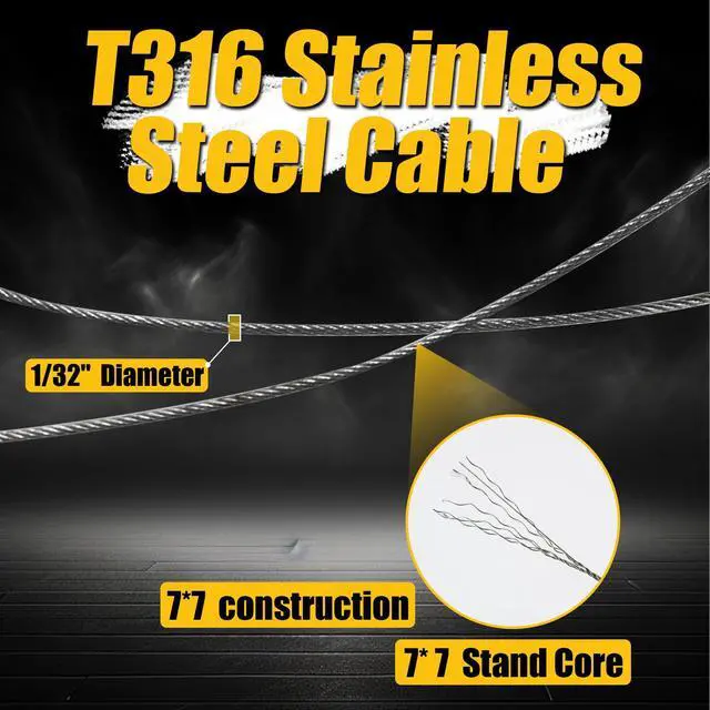Alt view image 2 of 7 - Upgrade 316 Stainless Steel Cable 200FT 1/32IN Wire Rope 7x7 Strand with 50Pcs Aluminum Sleeves Stops, Metal Wire Rope for String Lights Hanging, Clotheslines, Trellis Wires, Garden Wires