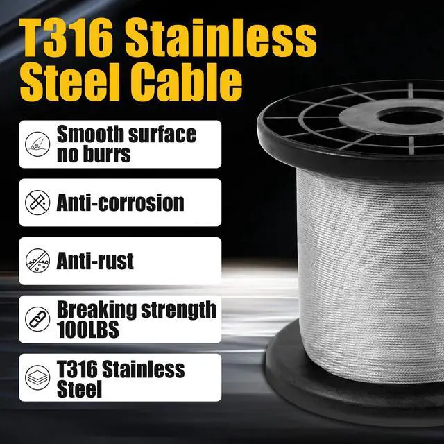 Alt view image 4 of 7 - Upgrade 316 Stainless Steel Cable 200FT 1/32IN Wire Rope 7x7 Strand with 50Pcs Aluminum Sleeves Stops, Metal Wire Rope for String Lights Hanging, Clotheslines, Trellis Wires, Garden Wires