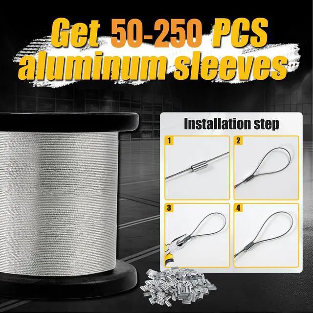 Alt view image 5 of 7 - Upgrade 316 Stainless Steel Cable 200FT 1/32IN Wire Rope 7x7 Strand with 50Pcs Aluminum Sleeves Stops, Metal Wire Rope for String Lights Hanging, Clotheslines, Trellis Wires, Garden Wires