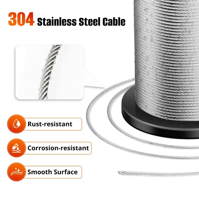 Alt view image 3 of 6 - 1/16'' Wire Rope, 100FT 304 Stainless Steel Cable for Hanging | Includes 50pcs Aluminum Crimping Loop Sleeves, for Picture Hanging Clothesline Garden Trellis and DIY Projects