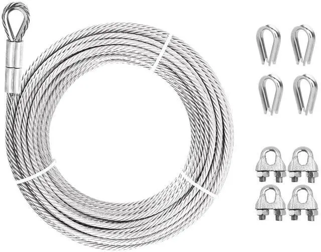 Main image of 1/4" Steel Cable, 10Ft 7x19 Strand Aircraft Cable with Loops, 6400 Lbs Breaking Strength Heavy Duty Wire Rope with Clamps and Thimbles, for Zipline, Fencing, Sunshade, Deck Railing