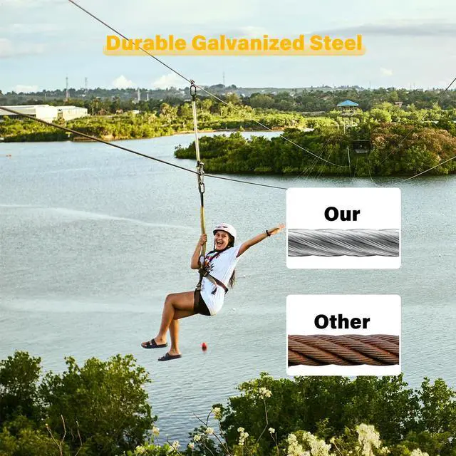 Alt view image 7 of 7 - 1/4" Steel Cable, 10Ft 7x19 Strand Aircraft Cable with Loops, 6400 Lbs Breaking Strength Heavy Duty Wire Rope with Clamps and Thimbles, for Zipline, Fencing, Sunshade, Deck Railing
