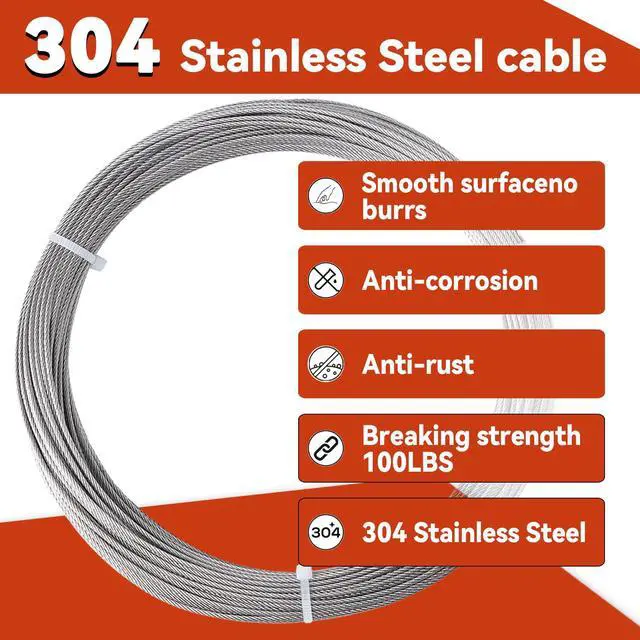 Alt view image 4 of 6 - 1/16 Wire Rope, 100FT 304 Stainless Steel Cable | Steel Wire, Aircraft Cable,7x7 Strand Core,for Outdoor, indoor , Yard, Garden or Crafts
