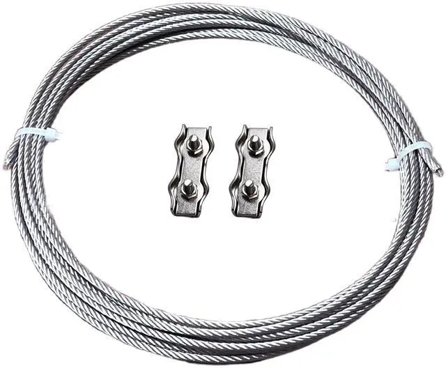 Main image of 1/8" (3mm) 304 Stainless Steel Wire Rope Kit, 20 FT | Flexible 7×19 Vinyl-Coated Cable · Reusable Cable Clamps Included · Indoor & Outdoor Use