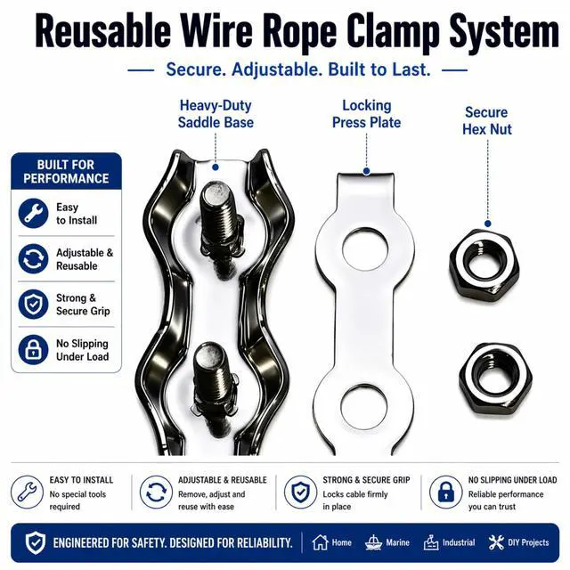 Alt view image 3 of 7 - 1/8" (3mm) 304 Stainless Steel Wire Rope Kit, 20 FT | Flexible 7×19 Vinyl-Coated Cable · Reusable Cable Clamps Included · Indoor & Outdoor Use