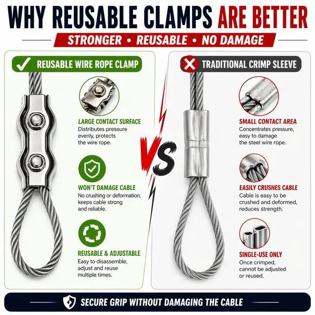 Alt view image 5 of 7 - 1/8" (3mm) 304 Stainless Steel Wire Rope Kit, 20 FT | Flexible 7×19 Vinyl-Coated Cable · Reusable Cable Clamps Included · Indoor & Outdoor Use