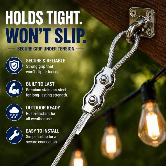 Alt view image 6 of 7 - 1/8" (3mm) 304 Stainless Steel Wire Rope Kit, 20 FT | Flexible 7×19 Vinyl-Coated Cable · Reusable Cable Clamps Included · Indoor & Outdoor Use