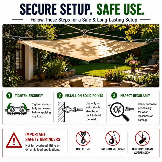 Alt view image 7 of 7 - 1/8" (3mm) 304 Stainless Steel Wire Rope Kit, 20 FT | Flexible 7×19 Vinyl-Coated Cable · Reusable Cable Clamps Included · Indoor & Outdoor Use