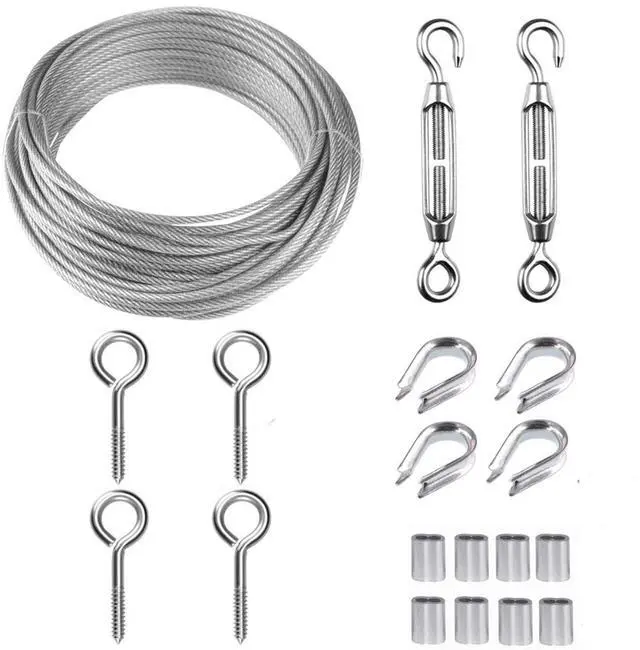 Main image of Wire Trellis Kit, 50ft 1/16" Vinyl Coated Stainless Steel Wire Rope | M5 Turnbuckle Tensioner Kit, 7x7 Strands Steel Cable for String Lights Hanging, Picture Hanging, Climbing Plants, Trellis