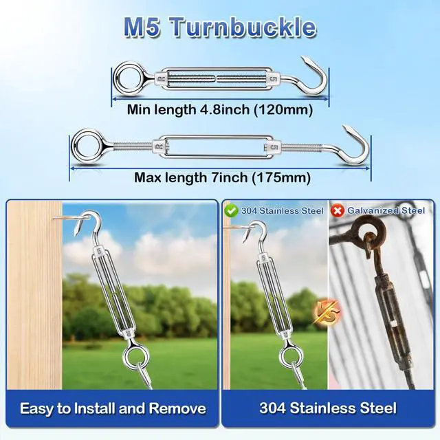 Alt view image 3 of 7 - Wire Trellis Kit, 50ft 1/16" Vinyl Coated Stainless Steel Wire Rope | M5 Turnbuckle Tensioner Kit, 7x7 Strands Steel Cable for String Lights Hanging, Picture Hanging, Climbing Plants, Trellis