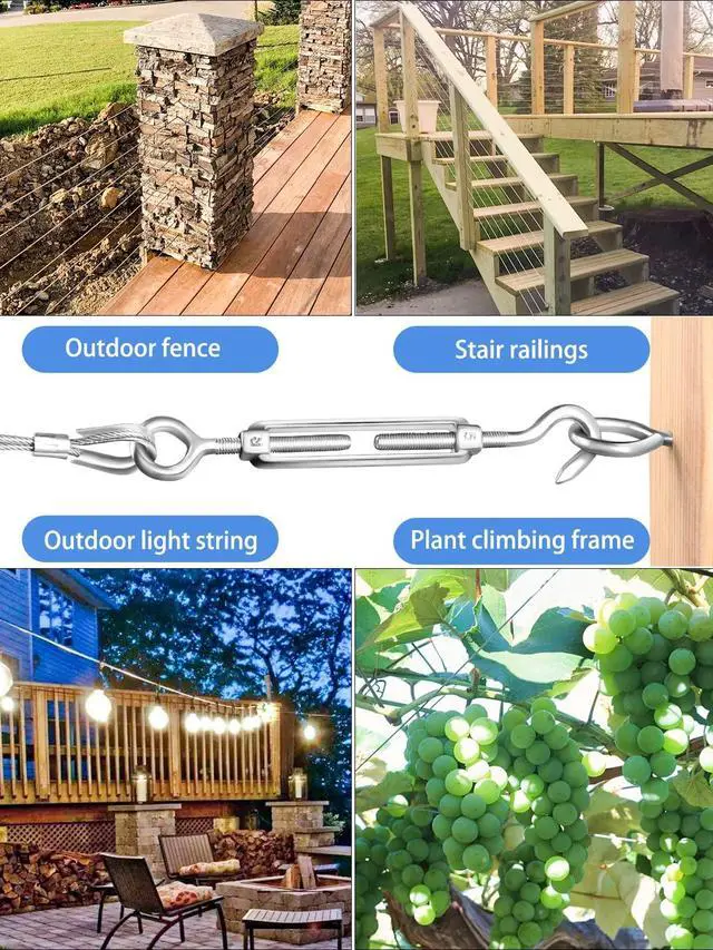 Alt view image 6 of 7 - Wire Trellis Kit, 50ft 1/16" Vinyl Coated Stainless Steel Wire Rope | M5 Turnbuckle Tensioner Kit, 7x7 Strands Steel Cable for String Lights Hanging, Picture Hanging, Climbing Plants, Trellis