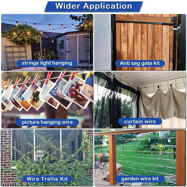 Alt view image 7 of 7 - Wire Trellis Kit, 50ft 1/16" Vinyl Coated Stainless Steel Wire Rope | M5 Turnbuckle Tensioner Kit, 7x7 Strands Steel Cable for String Lights Hanging, Picture Hanging, Climbing Plants, Trellis