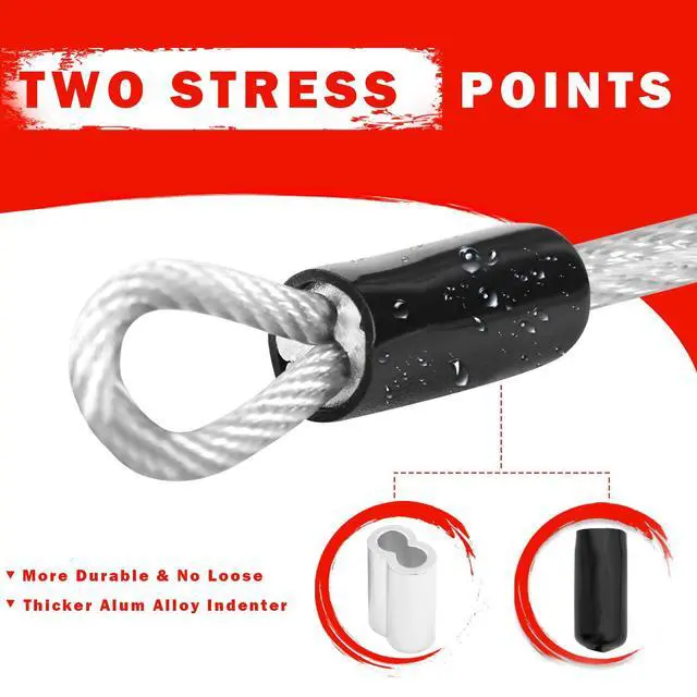 Alt view image 2 of 7 - 1/8" Stainless Steel Security Cable Luggage Lock, Double Loop,1Pack | Rustproof, flexible wire rope, 4/6/10/15FT, anti-theft, weatherproof, durable, for luggage bike gate