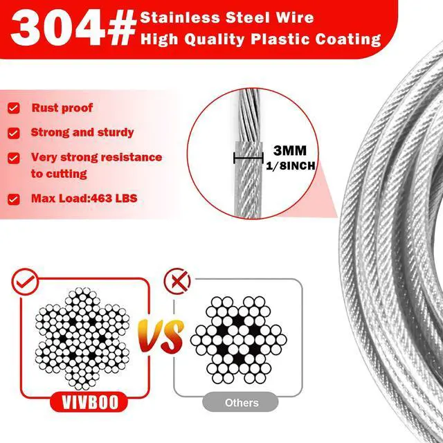 Alt view image 3 of 7 - 1/8" Stainless Steel Security Cable Luggage Lock, Double Loop,1Pack | Rustproof, flexible wire rope, 4/6/10/15FT, anti-theft, weatherproof, durable, for luggage bike gate