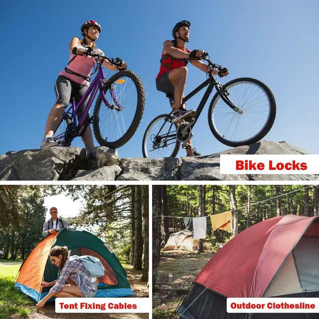 Alt view image 6 of 7 - 1/8" Stainless Steel Security Cable Luggage Lock, Double Loop,1Pack | Rustproof, flexible wire rope, 4/6/10/15FT, anti-theft, weatherproof, durable, for luggage bike gate