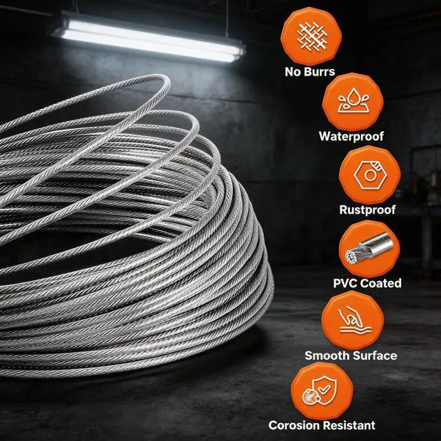 Alt view image 3 of 5 - 1/16" Stainless Wire Rope Cable 100FT | 7x7 Strand, With Aluminum Crimping Sleeves, With Wire Rope Thimble