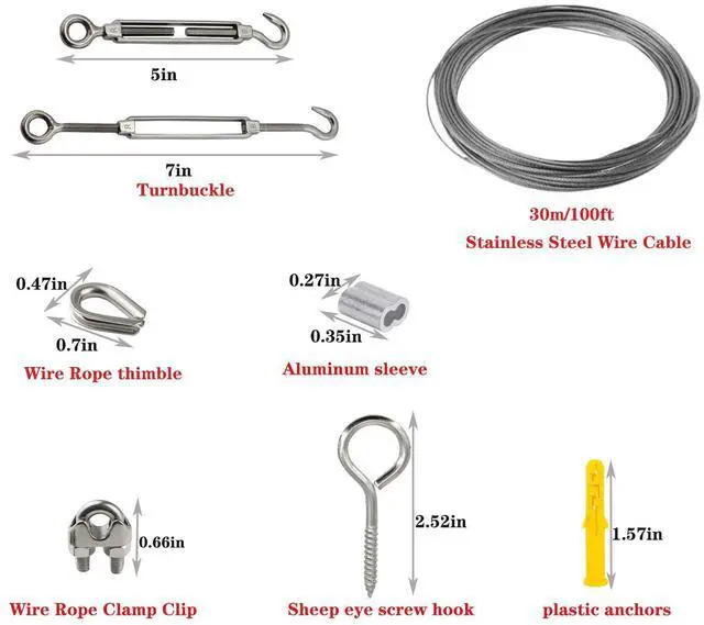 Alt view image 2 of 7 - 1/16 Wire Rope Kit,Vinyl Coated Aircraft Cable,7x7 Strand Core with Turnbuckles,Crimping Loop Sleeve,Cable Clip Clamp for String Light Hanging,Garden Wire,Clotheslines