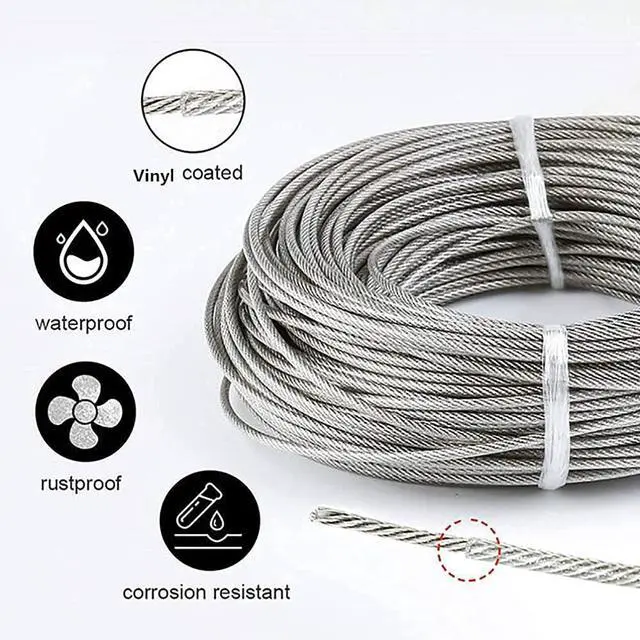 Alt view image 6 of 7 - 1/16 Wire Rope Kit,Vinyl Coated Aircraft Cable,7x7 Strand Core with Turnbuckles,Crimping Loop Sleeve,Cable Clip Clamp for String Light Hanging,Garden Wire,Clotheslines