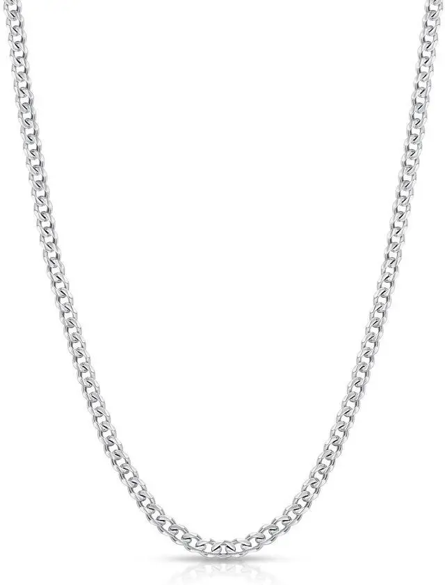 Main image of 3.5mm Silver Colored Chains for Men, Silver Plated Cuban Link Chain Necklace for Men and Women, Stainless Steel Cuban Necklaces 20 Inch