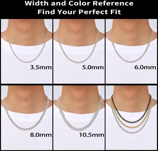 Alt view image 6 of 7 - 3.5mm Silver Colored Chains for Men, Silver Plated Cuban Link Chain Necklace for Men and Women, Stainless Steel Cuban Necklaces 20 Inch