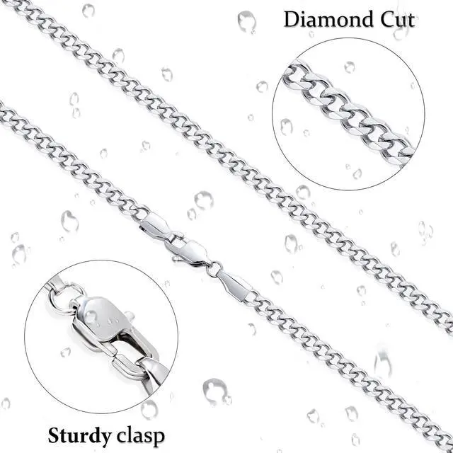Alt view image 4 of 7 - 3.5mm Silver Colored Chains for Men, Silver Plated Cuban Link Chain Necklace for Men and Women, Stainless Steel Cuban Necklaces 20 Inch