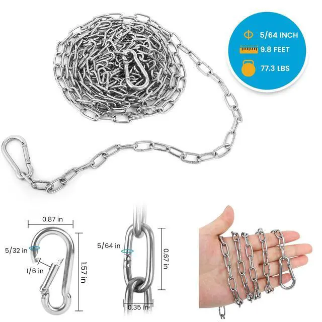 Alt view image 2 of 7 - 10 Feet Long Light Duty Chain, 5/64 Inch Small Metal Chain with 5/32 in Carabiners, Easy to Adjust Stainless Steel Link Chain for Indoor Outdoor Hanging Bird Feeder Wind Chimes Signs Planters Silver