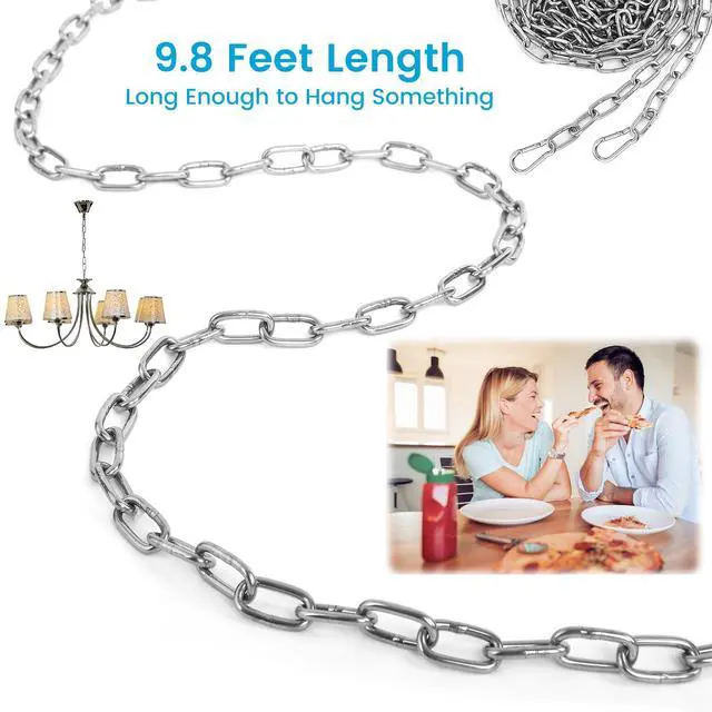 Alt view image 5 of 7 - 10 Feet Long Light Duty Chain, 5/64 Inch Small Metal Chain with 5/32 in Carabiners, Easy to Adjust Stainless Steel Link Chain for Indoor Outdoor Hanging Bird Feeder Wind Chimes Signs Planters Silver