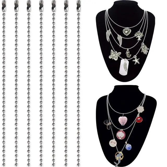 Alt view image 5 of 7 - 50-Pack Dog Tag Chain Ball Chain Necklace Bulk, Beaded Necklace Chains for Jewelry Making DIY Crafts, Military Blank Dog Tag Necklace for Men, Silver Nickel Plated Metal 24" Long 2.4mm Ball Bead Chain