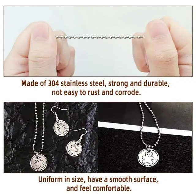 Alt view image 4 of 7 - 32.8 Feet Stainless Steel Ball Beaded Chain Necklace Chains for Making Jewelry with 20 Pieces Matching Connectors Silver Color Metal Pull Chain Roll Spool Ball for Dog Tag DIY (2.4mm in Diameter)