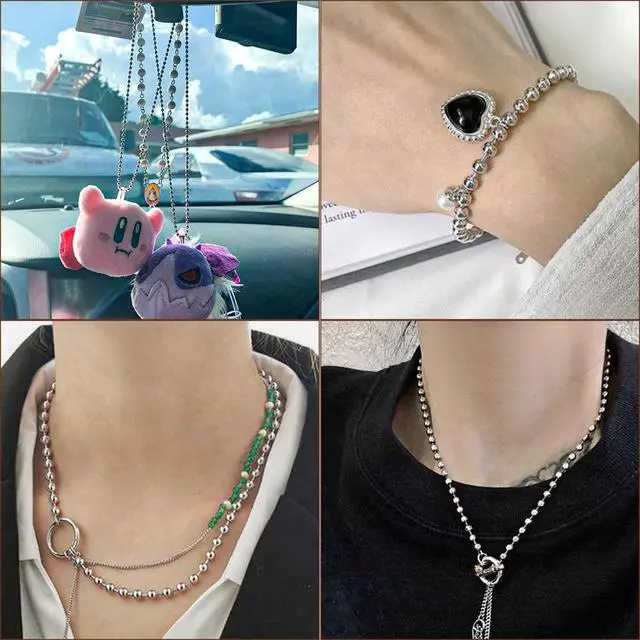 Alt view image 3 of 7 - 32.8 Feet Stainless Steel Ball Beaded Chain Necklace Chains for Making Jewelry with 20 Pieces Matching Connectors Silver Color Metal Pull Chain Roll Spool Ball for Dog Tag DIY (2.4mm in Diameter)