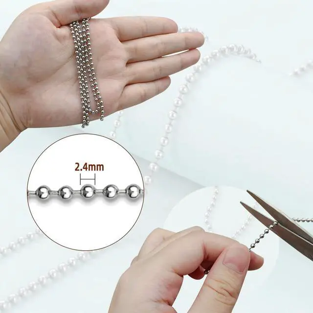 Alt view image 6 of 7 - 32.8 Feet Stainless Steel Ball Beaded Chain Necklace Chains for Making Jewelry with 20 Pieces Matching Connectors Silver Color Metal Pull Chain Roll Spool Ball for Dog Tag DIY (2.4mm in Diameter)