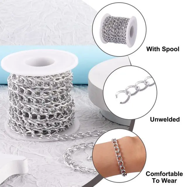 Alt view image 2 of 7 - 16.4 Feet Aluminium Curb Chains Twisted Links Silver Plated with Spool for Bracelet Necklace Jewelry Making