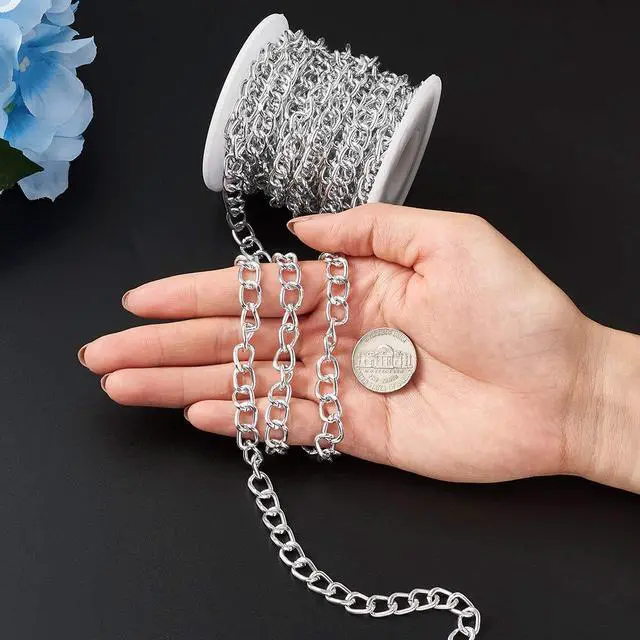Alt view image 4 of 7 - 16.4 Feet Aluminium Curb Chains Twisted Links Silver Plated with Spool for Bracelet Necklace Jewelry Making