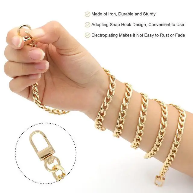 Alt view image 3 of 7 - 4 Pieces Different Sizes Iron Replacement Flat Chains Iron, Metal Chain Strap for DIY Purse Handbag Shoulder Crossbody Bag Clutch (15.4 Inch, 23.6 Inch, 31. 4 Inch, 47.2 Inch) Gold