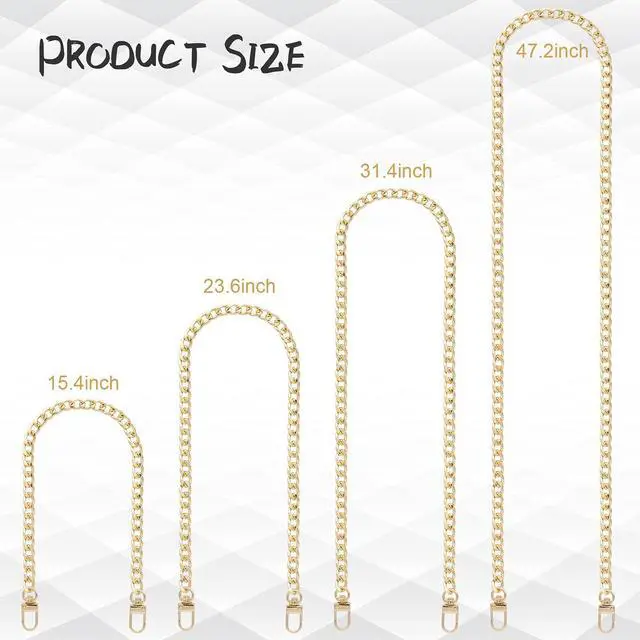 Alt view image 2 of 7 - 4 Pieces Different Sizes Iron Replacement Flat Chains Iron, Metal Chain Strap for DIY Purse Handbag Shoulder Crossbody Bag Clutch (15.4 Inch, 23.6 Inch, 31. 4 Inch, 47.2 Inch) Gold