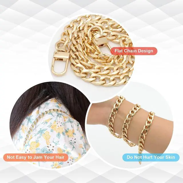 Alt view image 5 of 7 - 4 Pieces Different Sizes Iron Replacement Flat Chains Iron, Metal Chain Strap for DIY Purse Handbag Shoulder Crossbody Bag Clutch (15.4 Inch, 23.6 Inch, 31. 4 Inch, 47.2 Inch) Gold