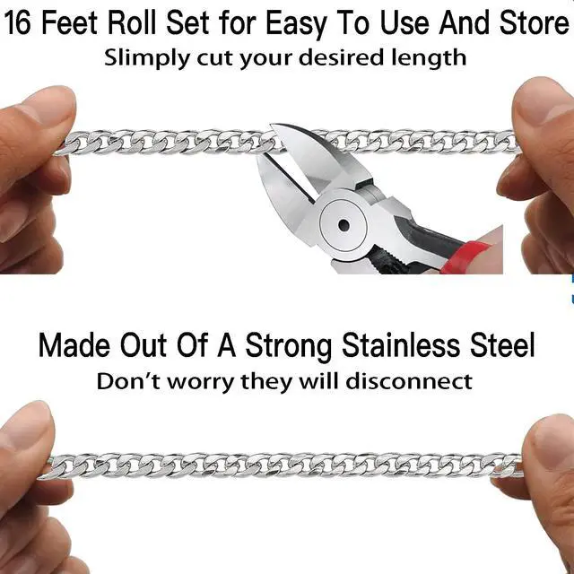 Alt view image 6 of 7 - 16ft Cuban Link Chain Roll 6mm Silver Stainless Steel Necklace Chains for Jewelry Making, DIY Necklace Bracelet Crafts Supplies Findings, Metal Cuban Link Chain w/Lobster Clasps, Jump Rings