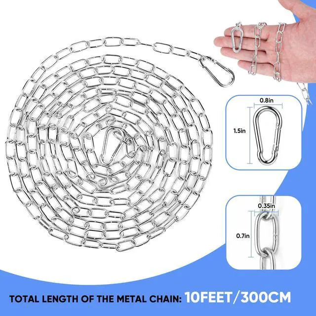 Alt view image 2 of 6 - 10 Feet Hanging Chain with 2 Pack Detachable Chain Links, Silver Metal Chain for Hanging, Heavy Duty Hanging Chain for Home Decorative Light Duty Chain for Outdoor Indoor Use