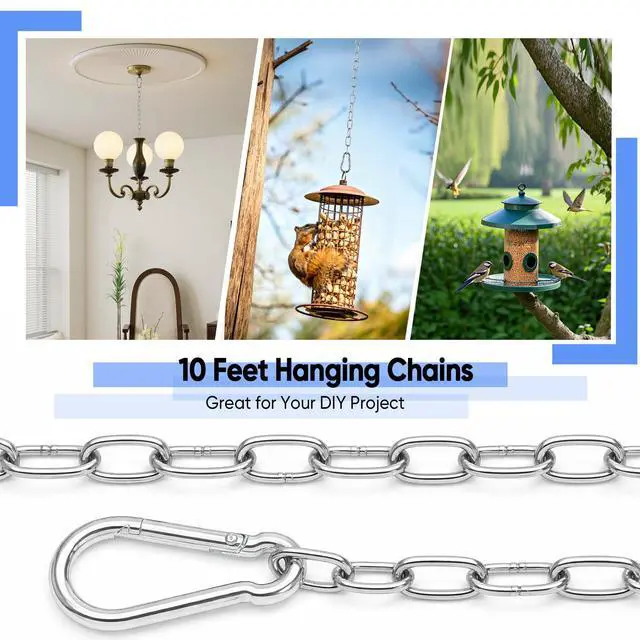 Alt view image 3 of 6 - 10 Feet Hanging Chain with 2 Pack Detachable Chain Links, Silver Metal Chain for Hanging, Heavy Duty Hanging Chain for Home Decorative Light Duty Chain for Outdoor Indoor Use