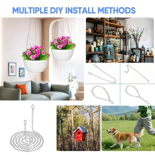 Alt view image 5 of 6 - 10 Feet Hanging Chain with 2 Pack Detachable Chain Links, Silver Metal Chain for Hanging, Heavy Duty Hanging Chain for Home Decorative Light Duty Chain for Outdoor Indoor Use