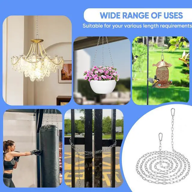 Alt view image 6 of 6 - 10 Feet Hanging Chain with 2 Pack Detachable Chain Links, Silver Metal Chain for Hanging, Heavy Duty Hanging Chain for Home Decorative Light Duty Chain for Outdoor Indoor Use