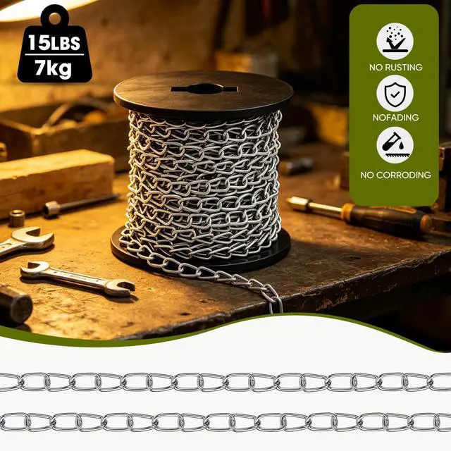 Alt view image 3 of 7 - 50ft Hanging Chain,Galvanized Steel Small Jack Chain,1.3MM Metal Silver Chain for Hanging Plants Bird Feeders, Lamps,Suspension Equipment and DIY Projects