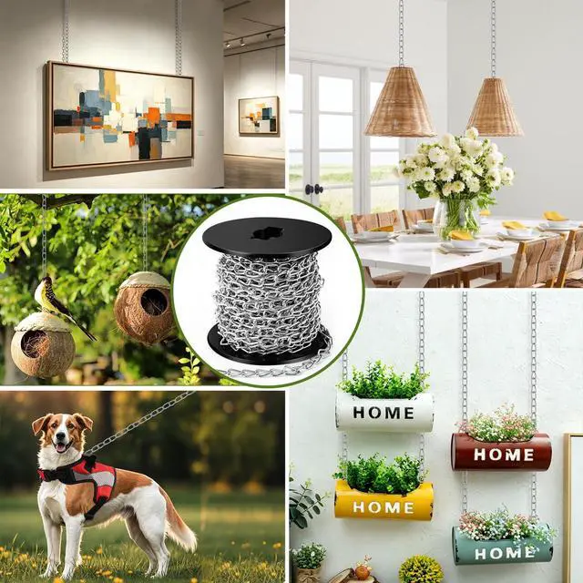 Alt view image 6 of 7 - 50ft Hanging Chain,Galvanized Steel Small Jack Chain,1.3MM Metal Silver Chain for Hanging Plants Bird Feeders, Lamps,Suspension Equipment and DIY Projects